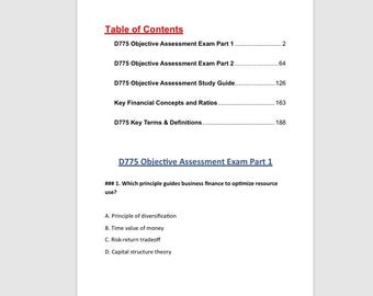 D775 Objective Assessment Exam Bundle | Finance Questions & Study Guide PDF