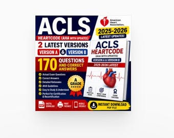 ACLS  Exam Study Guide | Version A and  B Practice Questions Answers | AHA ACLS Study Guide 2025-2026