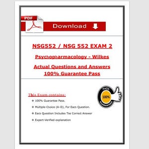 NSG 552 Examen 2 Frågor och svar | Psykofarmaka i omvårdnad PDF