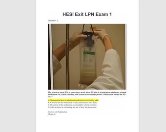 HESI Exit LPN Exam 1 Practice Questions PDF | 73 Questions & Answers | Practical Nursing Exit Exam Study Guide