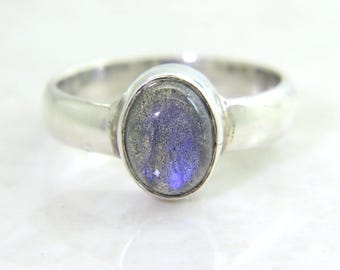Sterling Silver Labradorite Ring - Vintage 925, Size US 5 1/4 UK K