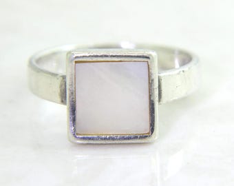 Sterling Silver Mother of Pearl Ring | 8mm Natural Shell Gemstone Band