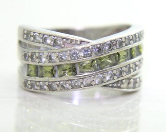 Anello a grappolo in argento sterling con peridoto naturale e zirconi cubici, misura 5 1/4 - K
