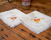 Vintage Silk Hankie Hand Embroidered, 1940s Rome Souvenir Handkerchief- Set of Two