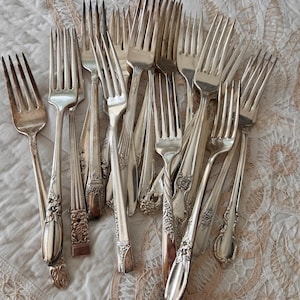 Mismatched Silverplate Dinner Forks: Vintage Farmhouse Flatware Clean & table ready