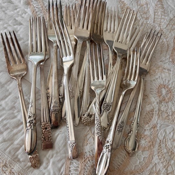 Mismatched Silverplate Vintage Dinner Forks, Tarnished Flatware for Tea Party, Special Event
