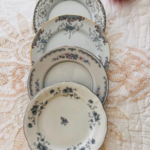 Vintage Mismatched Dessert Plates: Tea Party Tableware, Set of 4