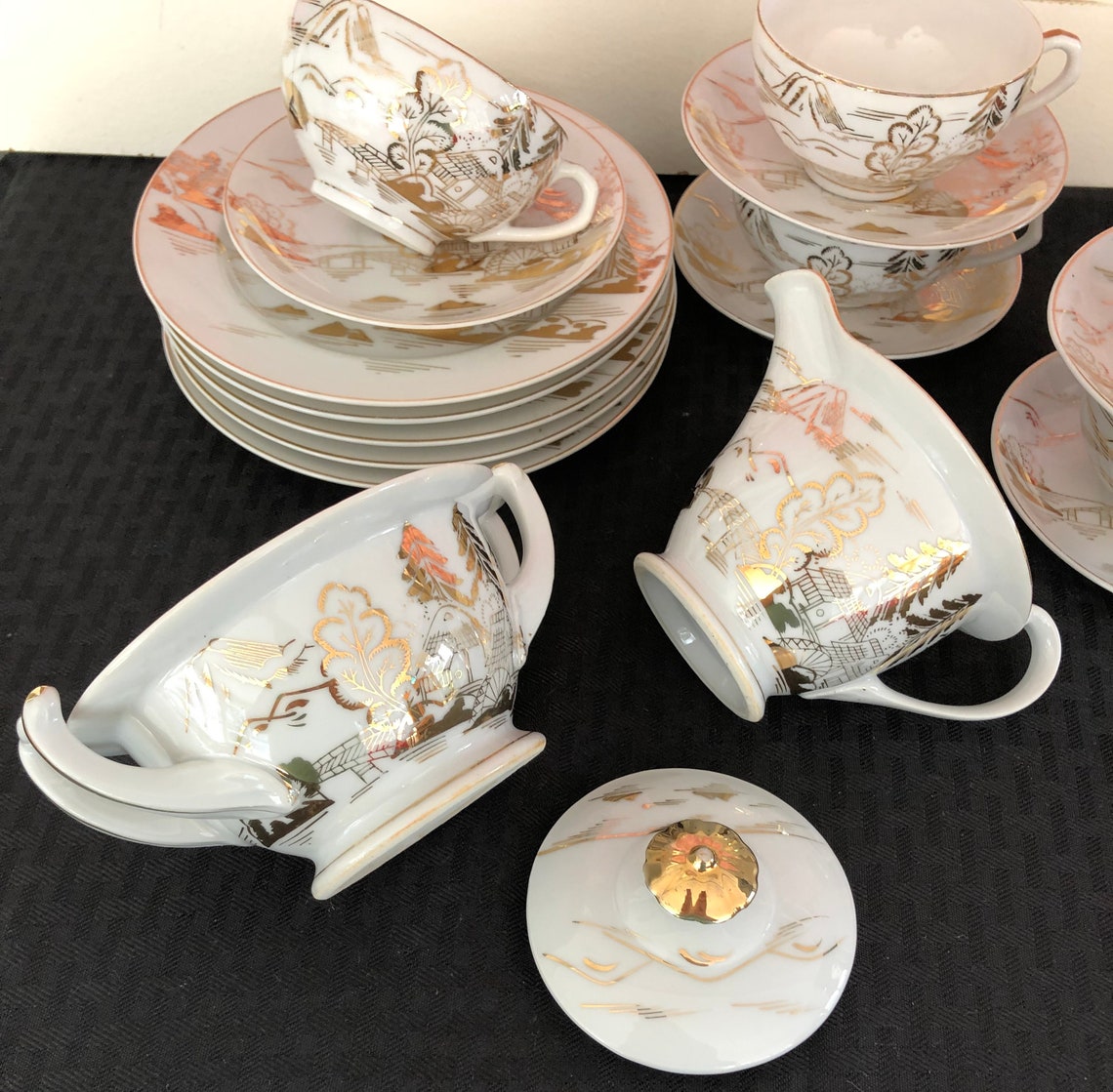 Kutani China Hand Painted Tea Set Lithophane Geisha Girl Etsy