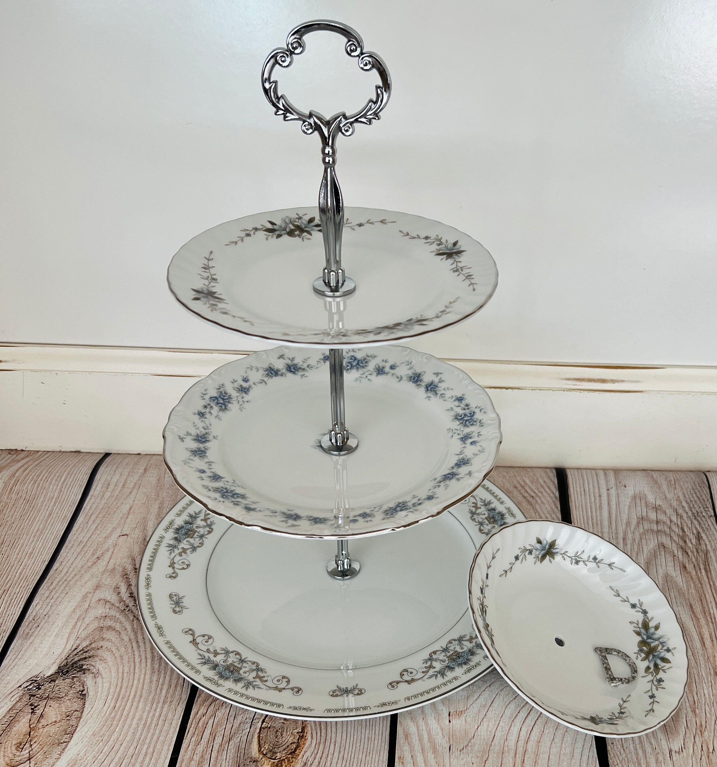 Cake Plate 3 Tier Vintage China Cupcake Cookie Dessert Display