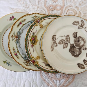 Vintage Plates, Mismatched China Luncheon Plates, 7 1/2 inch Salad Plates, Bridal Shower, Wedding, Tea Party – Set of 4 Plates
