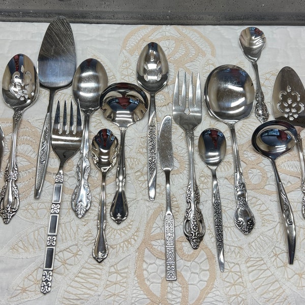 Mismatched Stainless Serving Utensils, Mismatched Flatware, Eclectic, Farmhouse, Dinner Party, Event, Every day Dinnerware