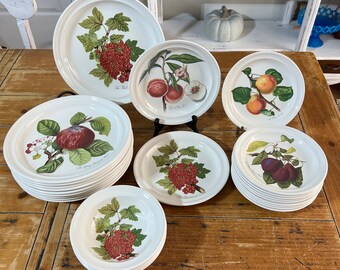 Juego De Platos Pomona Portmeirion - 18 Piezas, Diseño Con Frutas, Gres Blanco, Apto Para Lavavajillas Y Microondas