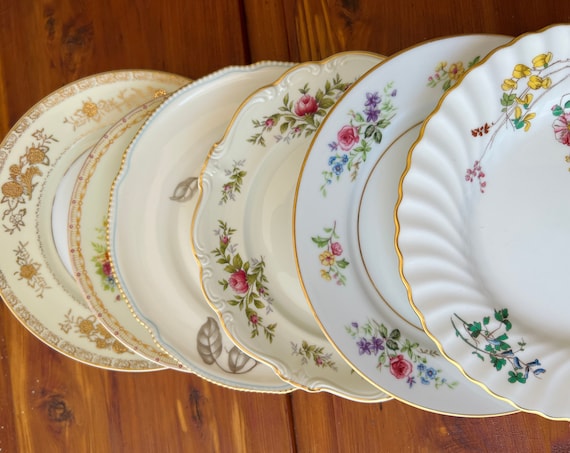 China Salad Plates, 7 - 8 Inch Mismatched Plates, Farmhouse China Salad Plates, 7 - 8 Inch Mismatched Plates, Farmhouse