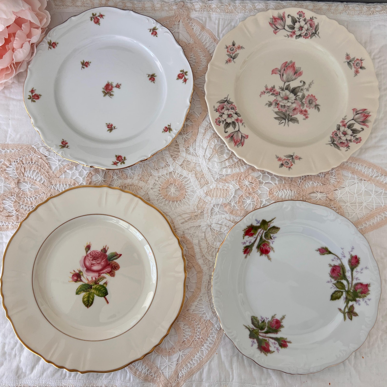 Mismatched Luncheon Plates: Vintage China 7 1/2 inch Salad Plates - Set of 4