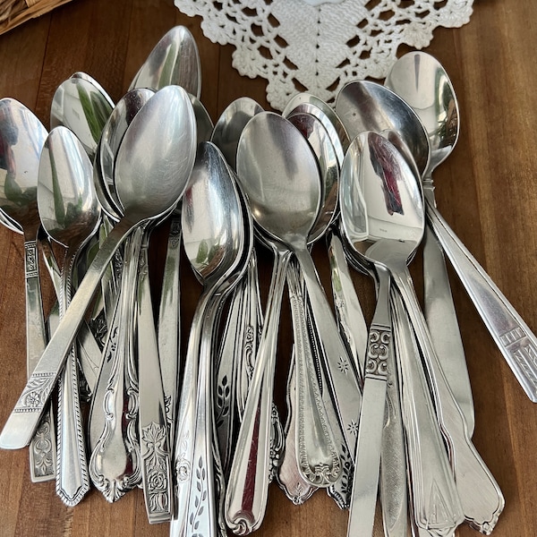 Mismatch Stainless Teaspoons,  Vintage Eclectic Farmhouse Modern Mixed Flatware, Dishwasher Safe