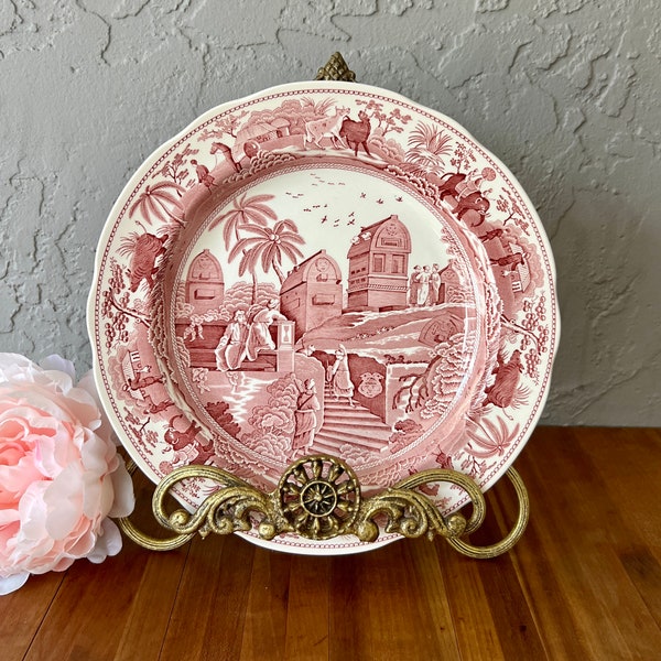 Spode Archive Collection Plates, Traditions Series Carmanian Red and White 10 3/8 inch Dinner Plate