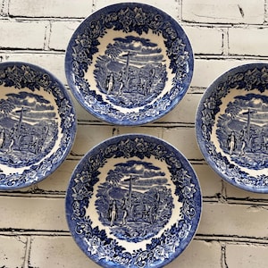 Dickens Series Ironstone Blue and White Cereal Bowls - Set of 4