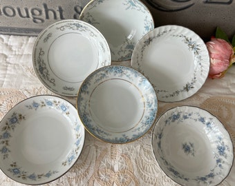 Blue & White Mismatched Dessert Bowls: Vintage Tea Party Decor, Set of 6