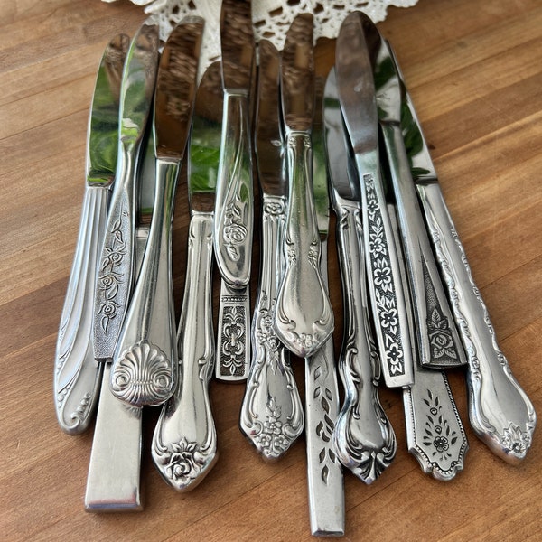 Stainless Mismatched Dinner Knives Vintage, Eclectic, Farmhouse, Modern Mixed Flatware - Dishwasher Safe