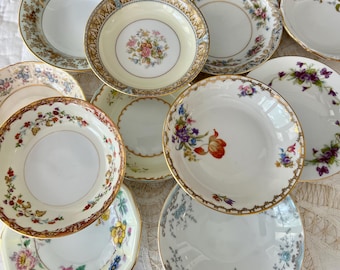 Mismatched Fine China Dessert Bowls: Vintage Floral Sauce Bowls