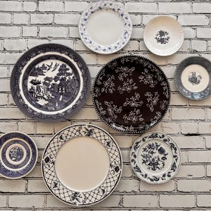 Blue & White Vintage Wall Plate Set: Mismatched Cottagecore Decor