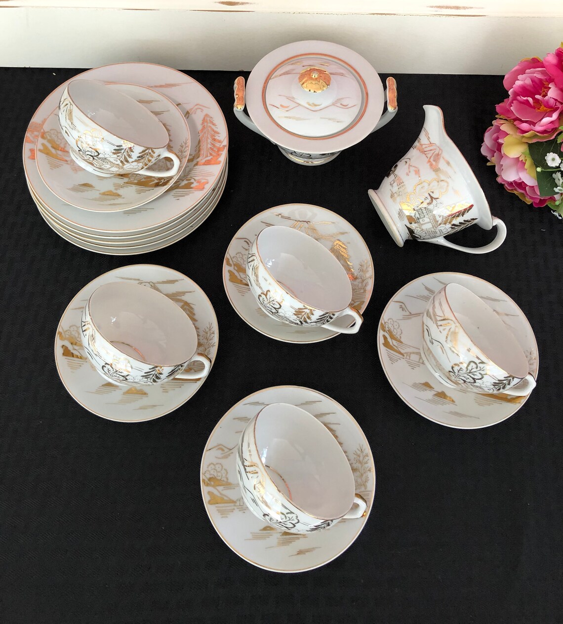 Kutani China Hand Painted Tea Set Lithophane Geisha Girl Etsy