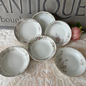 Floral Vintage Dessert Bowls - Set of 6 Mismatched China Berry Bowls