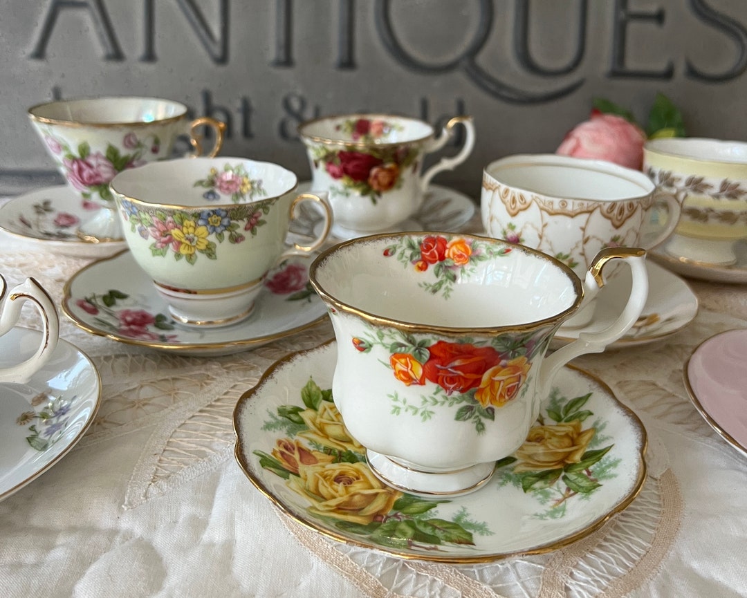 Mismatched Tea Cups and Saucers, Bulk Tea Cups, Vintage Teacups With