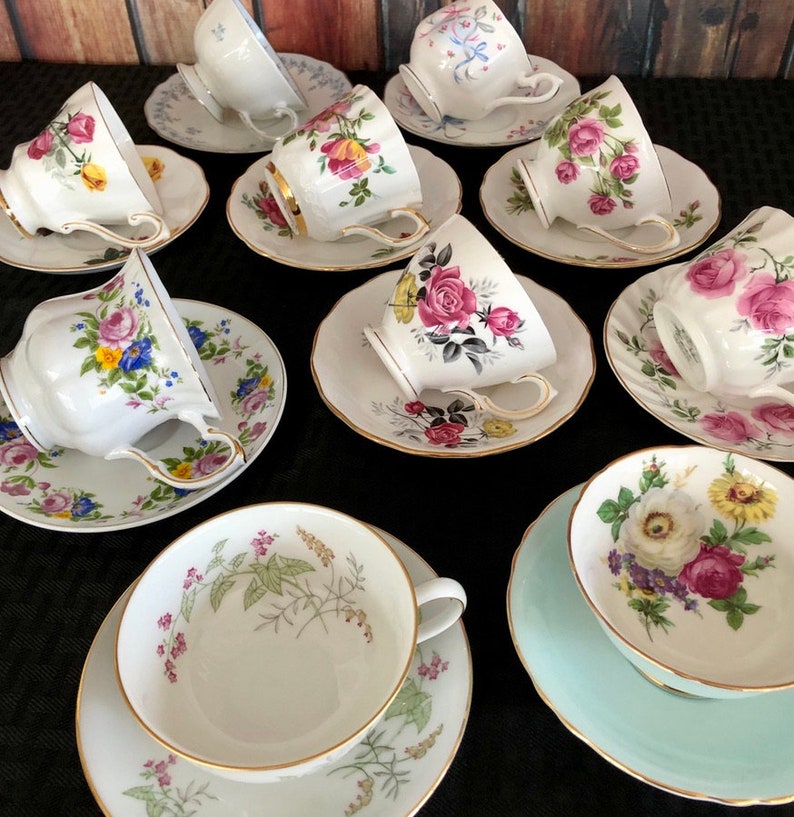 Mismatched Tea Cups and MATCHING Saucers Vintage Bulk Etsy