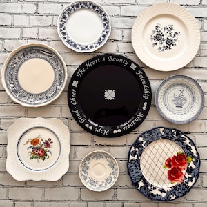 Mismatched Floral Blue and White Plate Collection - Set of 8 Vintage Wall Decor