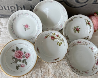 Floral Mismatched Vintage Dessert Bowls: Tea Party Decor, Set of 6