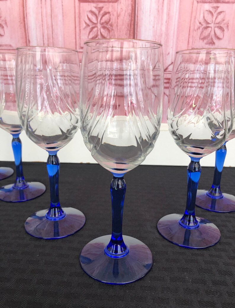 Lenox Crystal Wine Glasses With Blue Stems Vintage Crystal Etsy