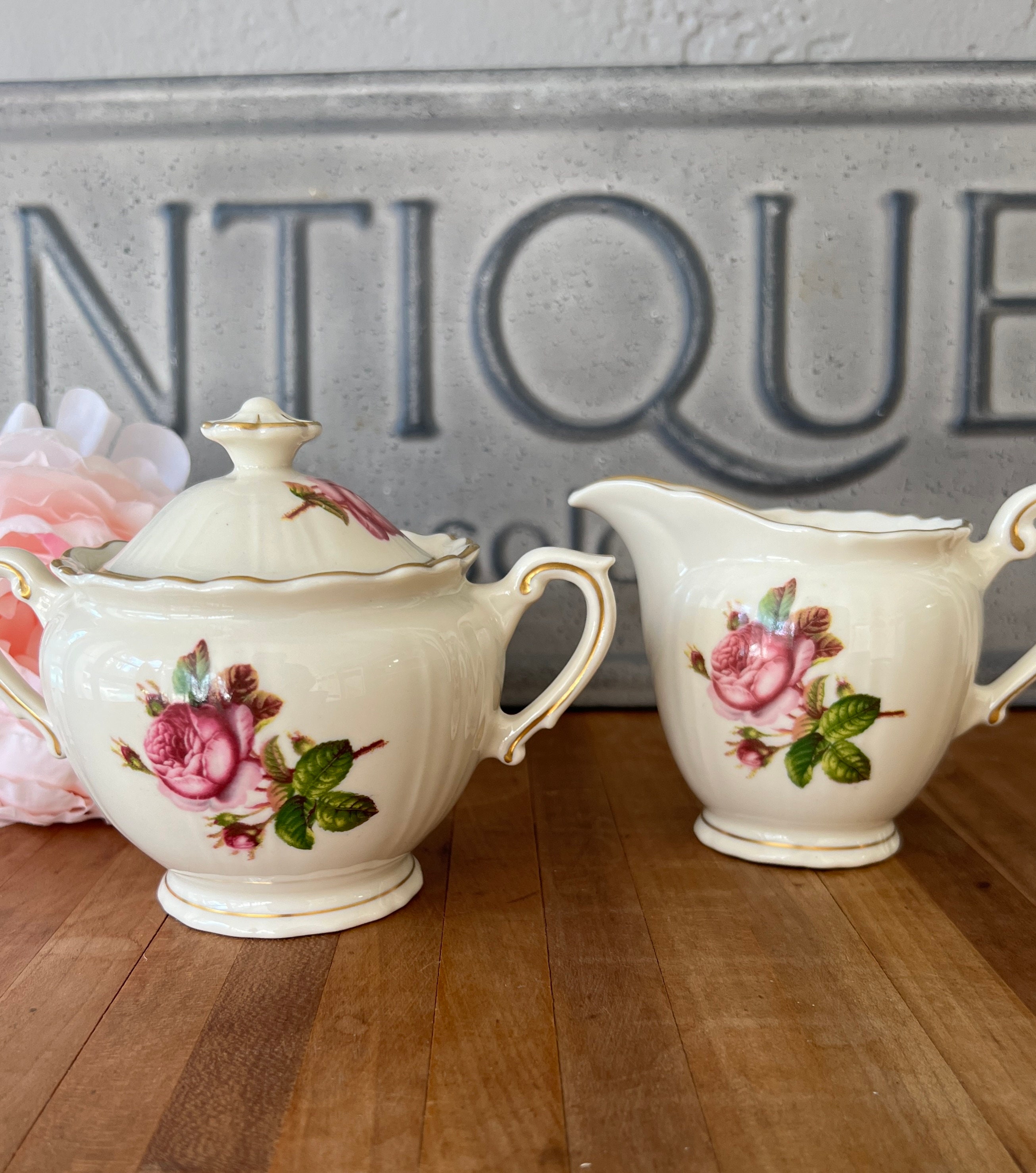 Vintage Syracuse Creamer Sugar with Lid Victoria Mix and Match Vintage China Tea Party Decor