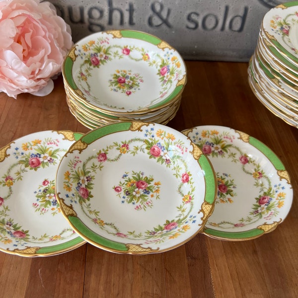 Vintage China Dessert Bowls Shelley Dubarry Green Bowls, Bridal Showers, Tea Party, Special Events, Fruit Bowls, Sauce Dish