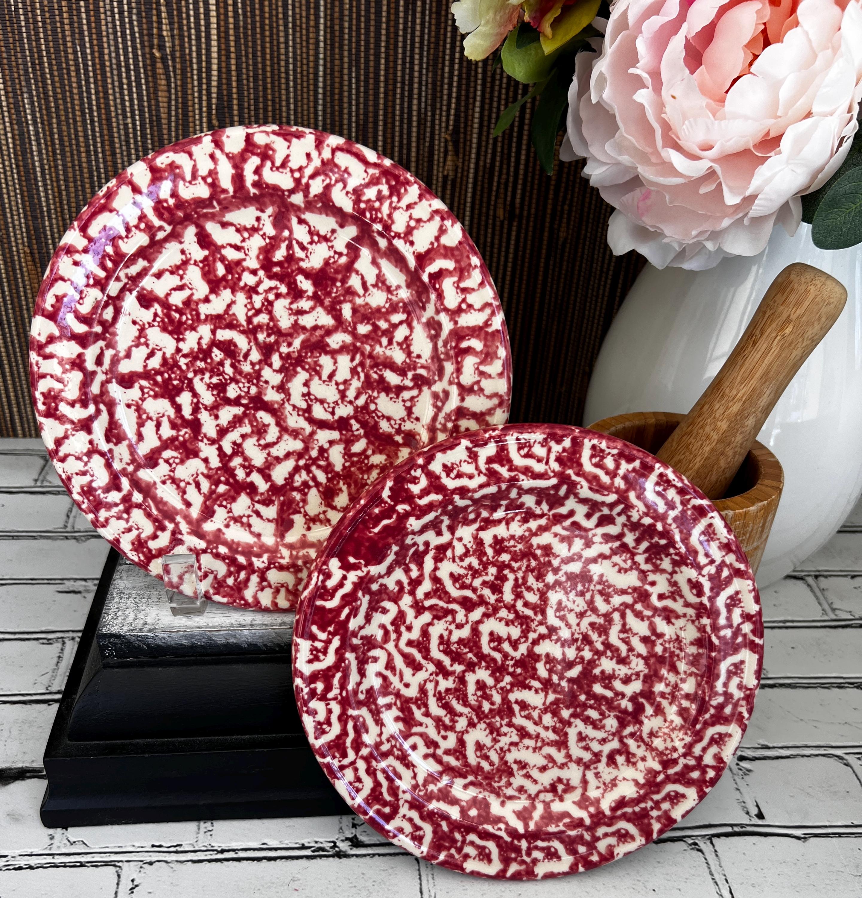 Vintage Henn Spongeware Salad Plates, Farmhouse Kitchen, Roseville Ohio Pottery