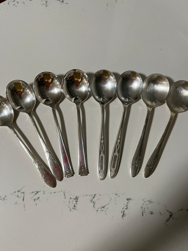 8 Large Silverplate Gumbo/soup Spoons Mismatched Circa 1950s Etsy