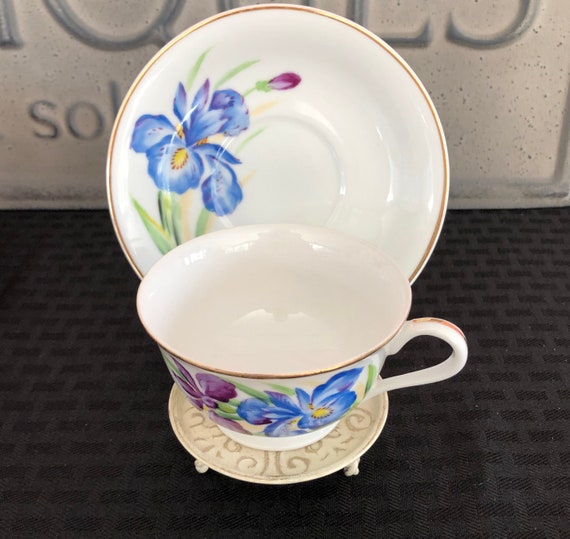 Vintage 1940s Cup and Saucer Pink & Purple Azaleas Occupied Japan