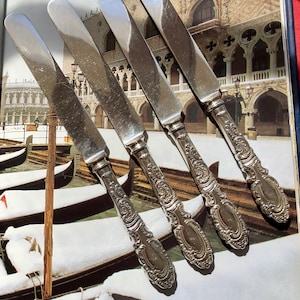 Vintage Silverplate Knives, Aldine International Silver Blunt Hollow Knives - Set of 4- Circa 1895