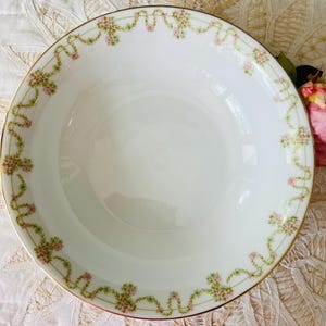 Vintage P.T. Bavaria Serving Bowl: Pink Floral Gold Trim, 9.5&quot;