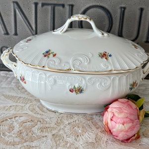Vintage Vista Alegre Covered Serving Dish: Pink Floral Gold Trim