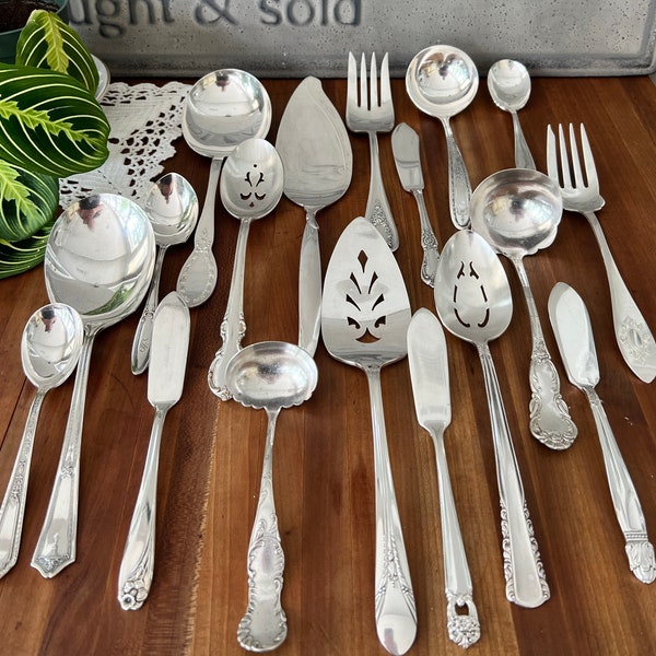 Mismatched Silverplate Serving Utensils, Mismatched Flatware, Eclectic, Farmhouse, Dinner Party, Event, Fancy Dinner