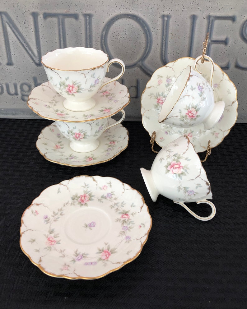 Vintage Mikasa Tea Cups and Saucers Set of 4 Ivory Bone Etsy