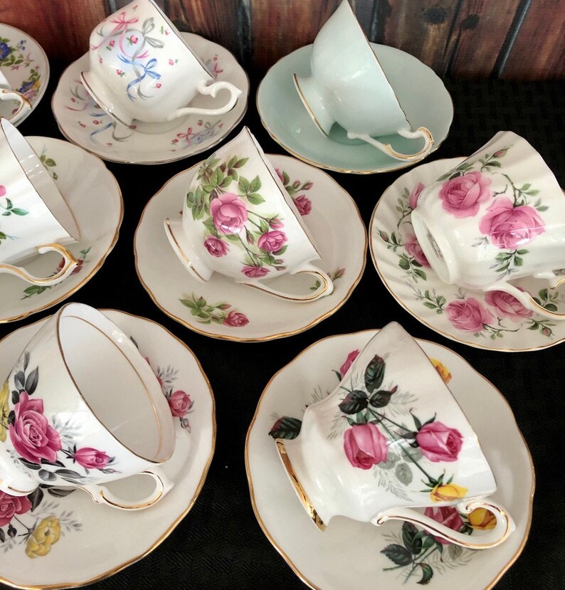 Mismatched Tea Cups and MATCHING Saucers Vintage Bulk Etsy