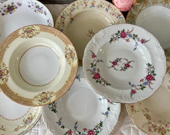 Mismatched Vintage China Soup Bowls, Mix and Match Table Settings, Salad Bowls