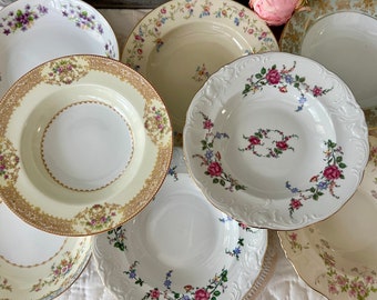 Mismatched Vintage China Soup Bowls, Salad Bowls, Farmhouse, Cottage Chic, Family Dinner, Fine China