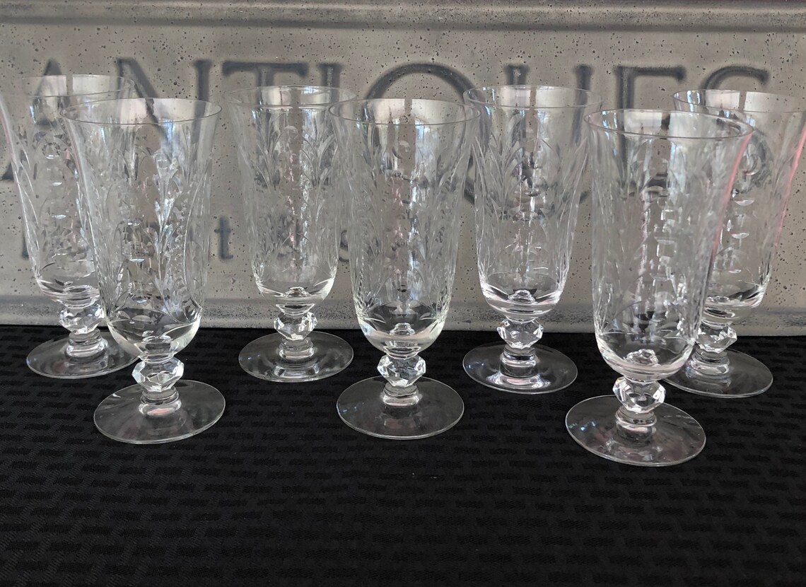 6 Crystal Iced Tea Glasses Rare Heisey COURTSHIP 1940s Etsy