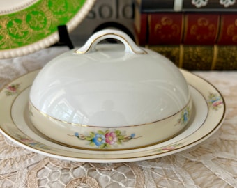 Noritake Round Butter Dish: Vintage Sedan Hand-Painted Serveware