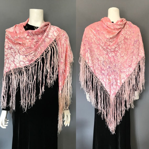 1920s shawl, pink cut velvet