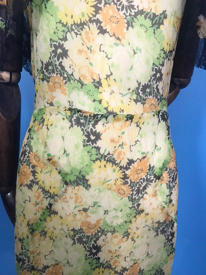 1930s dress with caped collar floral crepe georgette