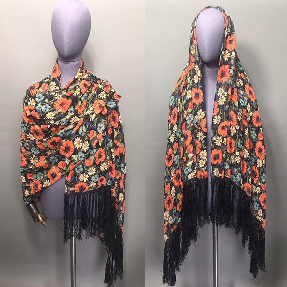 1930s lamé shawl with poppies